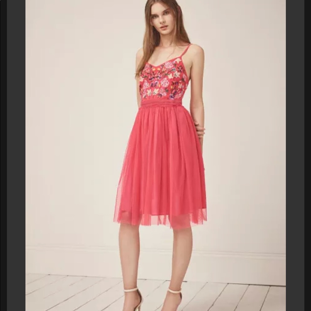 French connection tulle flower embroidered mididress, size 2